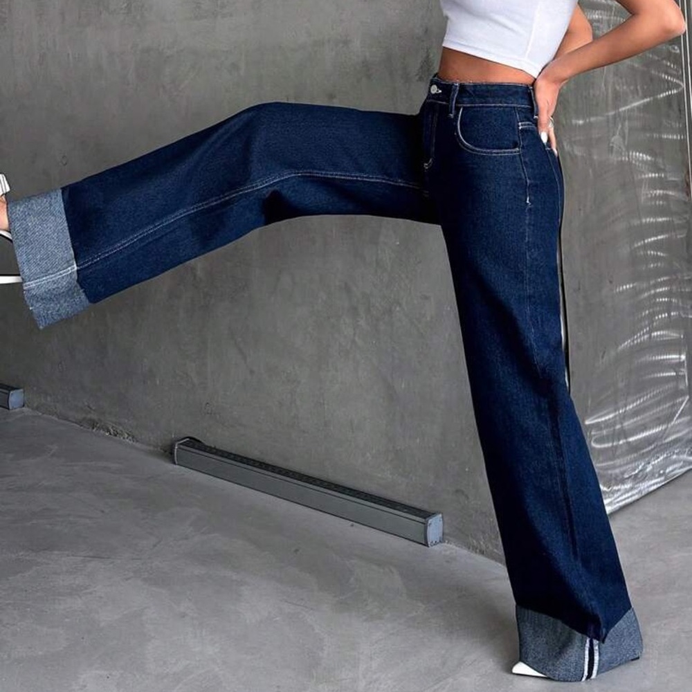 Cottnline Rolled Up Wide Leg Jeans